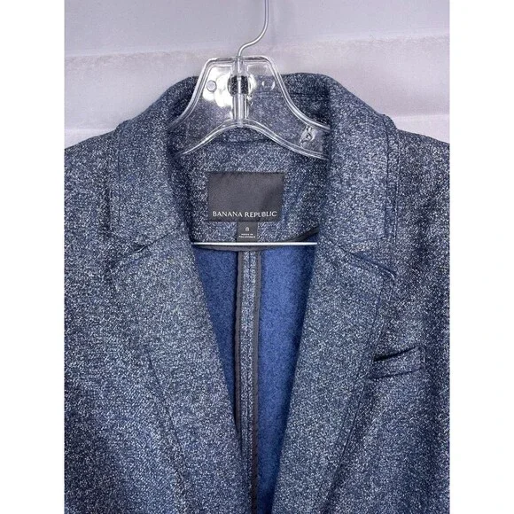 Banana Republic Women 8 Blazer Coat Wool Textured Knit Career Heathered Blue - Picture 6 of 13
